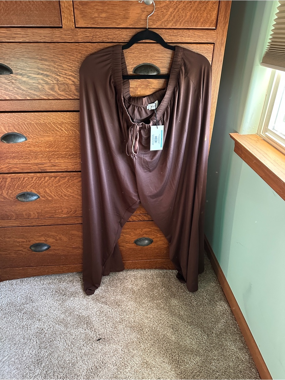 Women's Brown Lounge Harem Jumpsuit with Drawstring